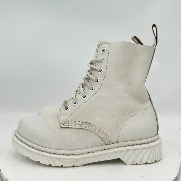 Dr. Martens 1460 Pascal Mono Women Size 7 White Leather 8 Eye Combat Boot - Picture 1 of 11